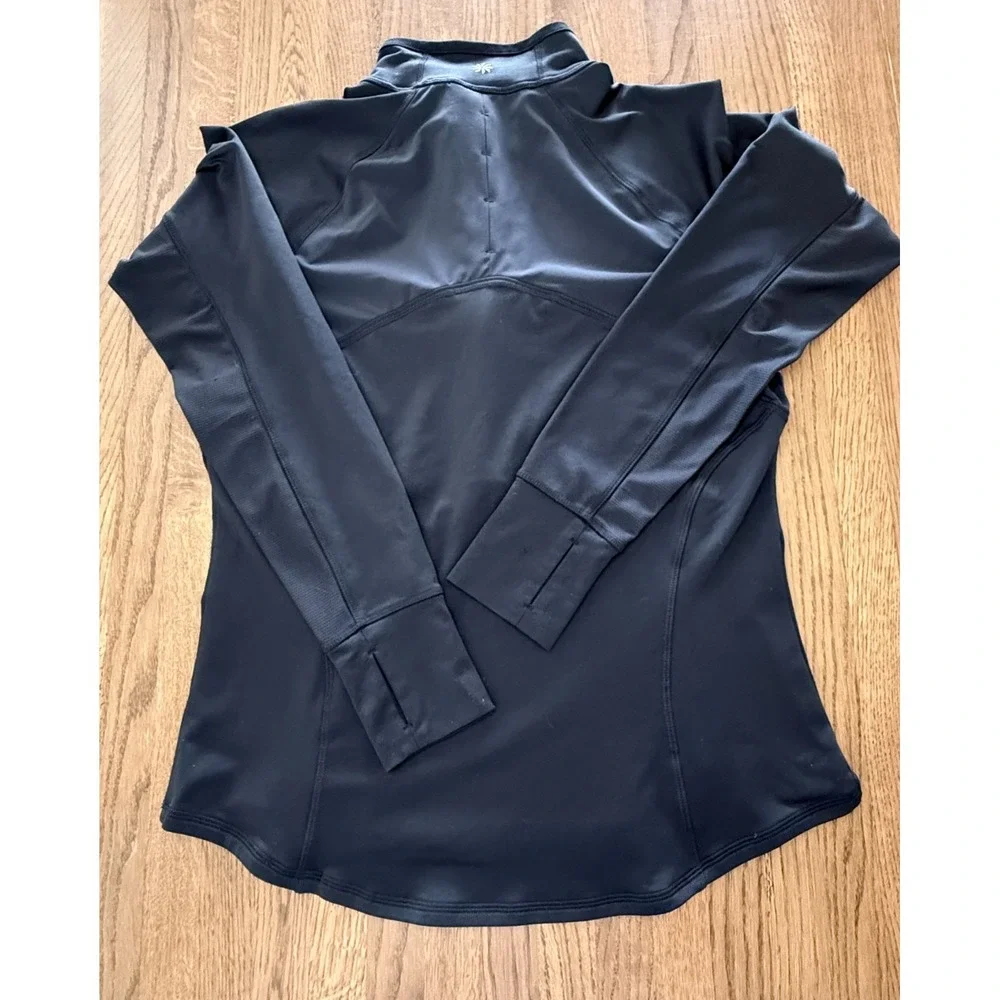 Athleta Womens Large Black 1/2 Zip Pullover Athletic Top Thumbholes Running - Picture 8 of 11